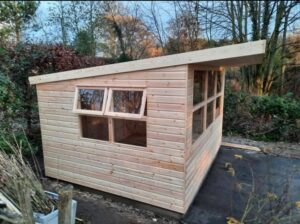 Timber potting shed from the side